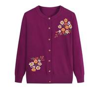 FWSHANGMAO Women'S Lightweight Cardigan Jumper,Middle-Aged Ladies Floral Embroidery Inlay Jacket Mature Lady Elegant Knitted Sweater Elderly Women Mother Wear,Lavender,M