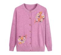 FWSHANGMAO Women'S Lightweight Cardigan Jumper,Middle-Aged Ladies Floral Embroidery Inlay Jacket Mature Lady Elegant Knitted Sweater Elderly Women Mother Wear,Pink,L