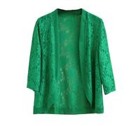FWSHANGMAO Womens Open Front Lace Shrug Bolero Cardigan, 3/4 Sleeve Cover Up Evening Jacket Blouse Curved Hem for Weddings Brides Bridesmaids Evening Dresses Green L