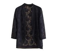 FWSHANGMAO Womens Open Front Lace Shrug Bolero Cardigan, 3/4 Sleeve Cover Up Evening Jacket Blouse Curved Hem for Weddings Brides Bridesmaids Evening Dresses Black Xl