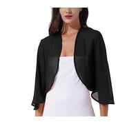 FWSHANGMAO Women's Shrugs,Women's 3/4 Sleeve Dress Shawl Shrug Summer Chiffon Bolero Cardigan Embroidery Jacket Short Open Front Elegant Jacket See Through Cover-Up for Dresses,Black,S