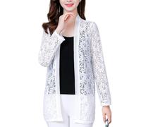FWSHANGMAO Women'S Shrugs,Women'S Bolero Shrug Short Cardigan Floral Lace Blouse Jacket Lightweight Cardigan Open Front Mesh V-Neck Festival Jacket Elegant Beach Cover-Ups For Dresses,White,Xl