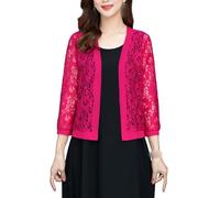 FWSHANGMAO Women's Shrugs,Women's Bolero Shrug Short Shawl Summer Lightweight Open Front Mesh Cardigan Festival Jacket Floral Lace Blouse Jacket Elegant Beach Cover-Ups for Dresses,Rose Red,XXL