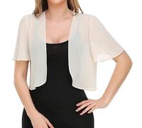 FWSHANGMAO Women's Shrugs,Women's Short Sleeve Shrug Summer Chiffon Bolero Cardigan Embroidery Jacket Short Open Front Elegant Shoulder Jacket See Through Cover-Up for Dresses,Beige,XXL