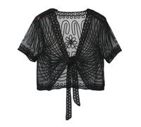 FWSHANGMAO Women'S Shrugs,Women'S Short Sleeve Shrug Summer Crochet Floral Lace Bolero Cardigan Mesh Black Embroidery Jacket Front Tie Elegant Shoulder Jacket See Through Cover-Up For Dresses,Black,L