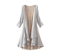 FWSHANGMAO Women's Shrugs,Women's Shrug 3/4 Sleves Bolero Chiffon Kimono Shawl Boho Floral Lace Jacket Long Flowy Summer Cardigan Open Front Casual Kaftans Sheer Swimsuit Cover-Up for Dresses,Gray,S