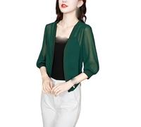 FWSHANGMAO Womens Summer Soft Chiffon Shrugs Shawl 3/4 Sleeve Sheer Chiffon Bolero Shrug Open Front Jacket Cardigan Cover Ups Mini Blouse Casual Cardigan Top Green L