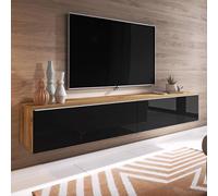 Fwstyle 1.8M 2 Door Wotan Oak & Black Gloss Large Tv Media Unit Multi One Size