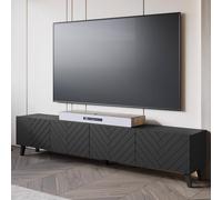 FWStyle 1.9M Black Herringbone 4 Door Large Wide TV Media Unit FWStyle Black