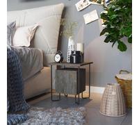 FWStyle 1 Door Bedside Table Cabinet Dark Coffee Black Metal Frame Modern Design
