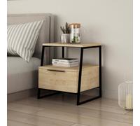 Fwstyle 1 Door Bedside Table Cabinet Modern Natural Oak Black Metal Frame