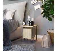 Fwstyle 1 Door Bedside Table Cabinet Oak Finish Black Metal Frame Modern Design