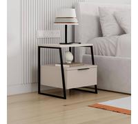 1 Door Sandstone Bedside Table Black Metal Frame and Handle