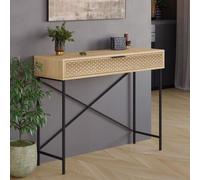 FWStyle 1 Drawer Sapphire Oak Console Table Laser Cut Drawer Metal Cross Frame