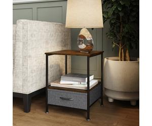 Fwstyle 1 Drawer Walnut Effect Side Table Industrial Inspired Design