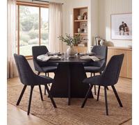 FWStyle 120cm Round Black Oak Dining Table With 4 Black Swivel Dining Chairs FWStyle Black