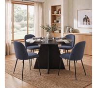 Fwstyle 120Cm Round Black Oak Dining Table With 4 Steel Blue Dining Chairs Blue