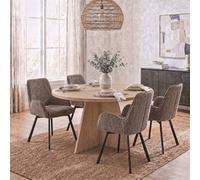 FWStyle 120cm Round Natural Oak Dining Table & 4 Brown Swiveling Dining Chairs FWStyle Brown