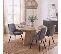 Fwstyle 120Cm Round Natural Oak Dining Table & 4 Grey Swiveling Dining Chairs In Brown Brown