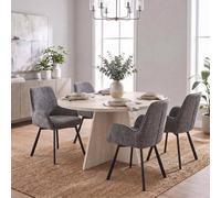 Fwstyle 120Cm Round Travertine Dining Table With 4 Grey Swivel Dining Chairs In Beige Beige