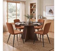 FWStyle 120cm Round Walnut Dining Table & 4 Chestnut Clamshell Dining Chairs in Brown FWStyle Brown