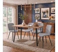 Fwstyle 120X70Cm Oak Dining Table Set With 4 Grey Clamshell Dining Chairs In Brown Brown