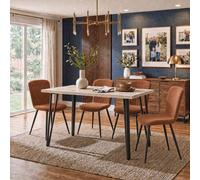 Fwstyle 120X70Cm Travertine Dining Table Set With 4 Chestnut Dining Chairs In Beige Beige