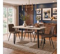 Fwstyle 120X70Cm Travertine Dining Table Set With 4 Dark Brown Dining Chairs In Beige Beige