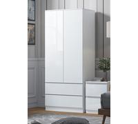 2 Door 2 Drawer Wardrobe White High Gloss Modern Furniture - White Gloss