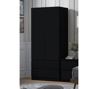 FWStyle Matt Black Modern 2 Door 2 Drawer Combination Wardrobe, Black