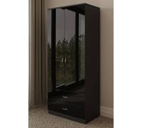 FWStyl eBlack High Gloss 2 Door Drawer Combination Wardrobe, black