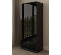 FWStyl eBlack High Gloss 2 Door Drawer Combination Wardrobe, black