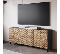 FWStyle 2 Door 2 Drawer Oak Herringbone Effect Sideboard TV Unit in Brown FWStyle Brown