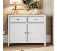 FWSTYLE 2 Door 2 Drawer Oak Sideboard Ready Assembled Cream Linen
