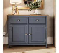 FWSTYLE 2 Door 2 Drawer Solid Oak Sideboard Ready Assembled Graphite Blue
