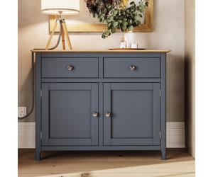 FWSTYLE 2 Door 2 Drawer Solid Oak Sideboard Ready Assembled Graphite Blue