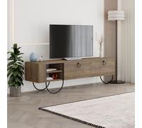2 Door Dark Oak TV Unit Pull Down Doors Open Shelf
