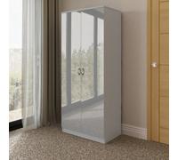 Fwstyle 2 Door Double Wardrobe Grey Gloss Scratch Resistant Bedroom Furniture