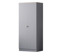 Esher 2-Door Wardrobe - Matte Grey Finish With Oak Top, Grey