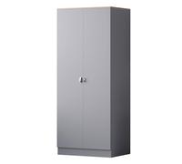 Esher 2-Door Wardrobe - Matte Grey Finish With Oak Top, Grey