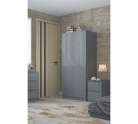 2 Door Large Slow Close Wardrobe Double Door High Gloss Grey FWStyle Grey One Size