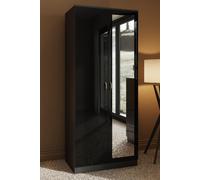 2 Door Mirrored High Gloss Black Double Wardrobe FWStyle Black One Size