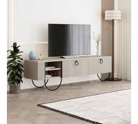 Sandstone 2 Door TV Unit Stand Pull Down Doors Open Shelving