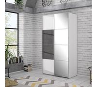 FWSTYLE 2 Door Sliding Wardrobe With Full Length Mirrored Door Matt White Frame