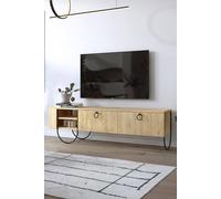 Fwstyle 2 Door Tv Unit Open Shelf Scratch Resistant Natural Oak Large In Brown Brown One Size