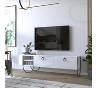 Fwstyle 2 Door Tv Unit Open Shelf Scratch Resistant Painted White Large