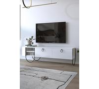 FWStyle 2 Door Tv Unit Open Shelf Scratch Resistant Painted White Large FWStyle White