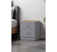 Fwstyle 2 Drawer Bedside Chest Matt Grey Oak Top Bedroom Furniture