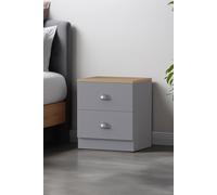 FWStyle 2 Drawer Bedside Chest Matt Grey Oak Top Bedroom Furniture FWStyle Grey