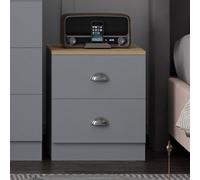 Fwstyle 2 Drawer Bedside Chest Nightstand Table Matt Grey Oak Top